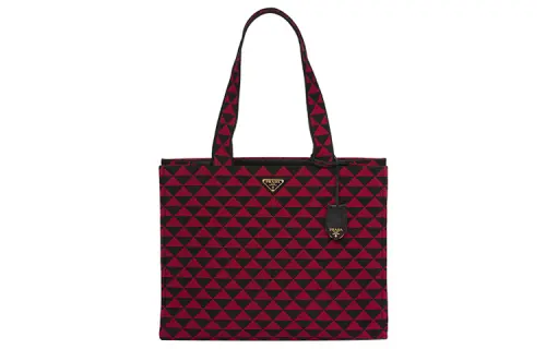 PRADA Embroidered Fabric Tote Bag, Shopping Bag, Shoulder Bag, Handbag Regular Men's Black/Cherry Red