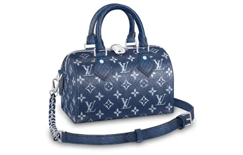 LOUIS VUITTON Speedy Python Skin Shoulder Bag, Crossbody Bag, Handbag Women's Blue