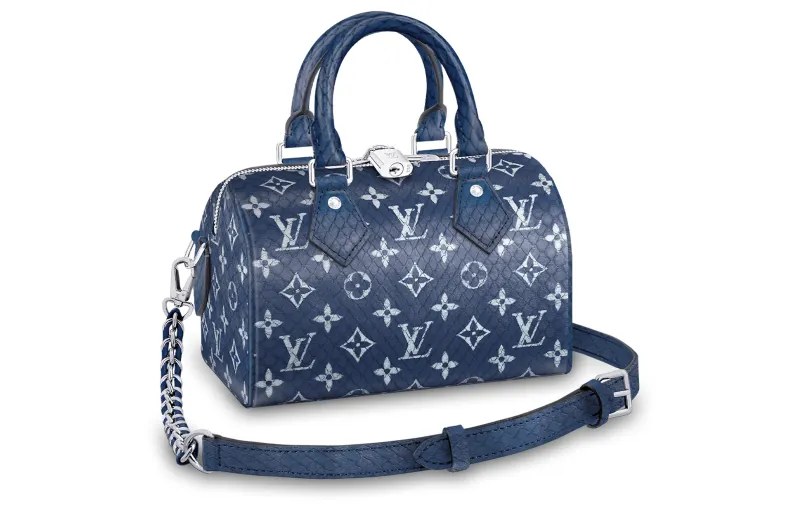 LOUIS VUITTON Speedy Python Skin Shoulder Bag, Crossbody Bag, Handbag Women's Blue