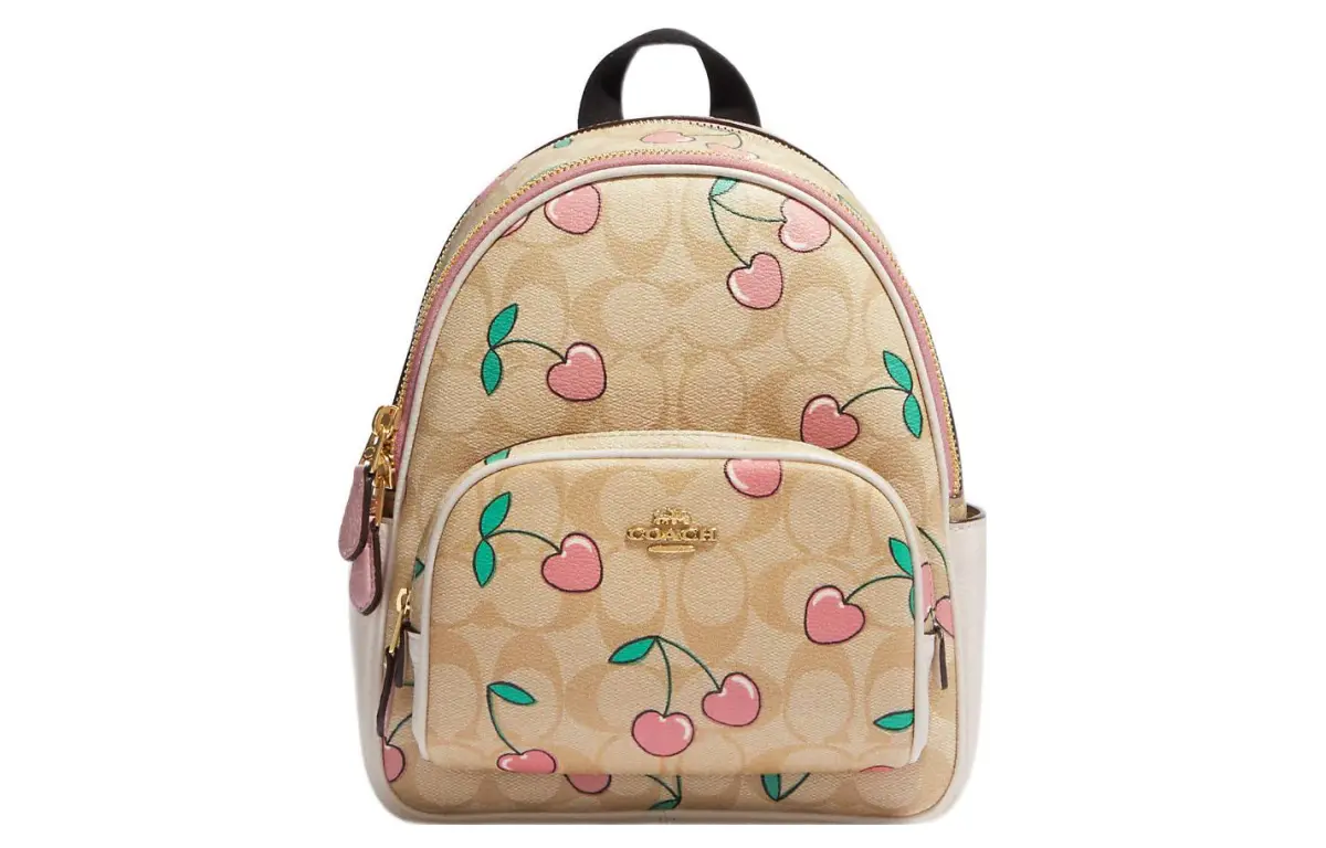 COACH Court Coated Canvas With Refined Pebbled Leather Backpack Women's Khaki