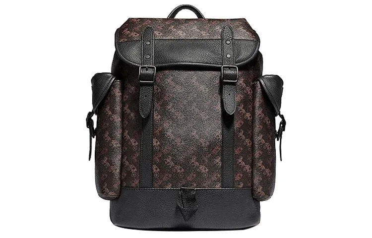 COACH Hitch Leather With Coated Canvas Backpack Large Men's Black & Brown
