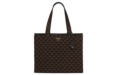 PRADA Embroidered Fabric Tote Bag, Shopping Bag, Shoulder Bag, Handbag Men's Black/Umber