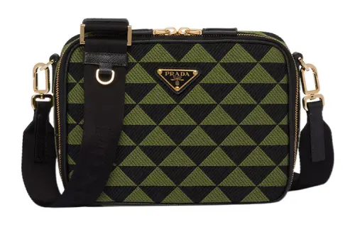 PRADA Jacquard Fabric Shoulder Bag, Crossbody Bag Regular Men's Black/Ivy Green