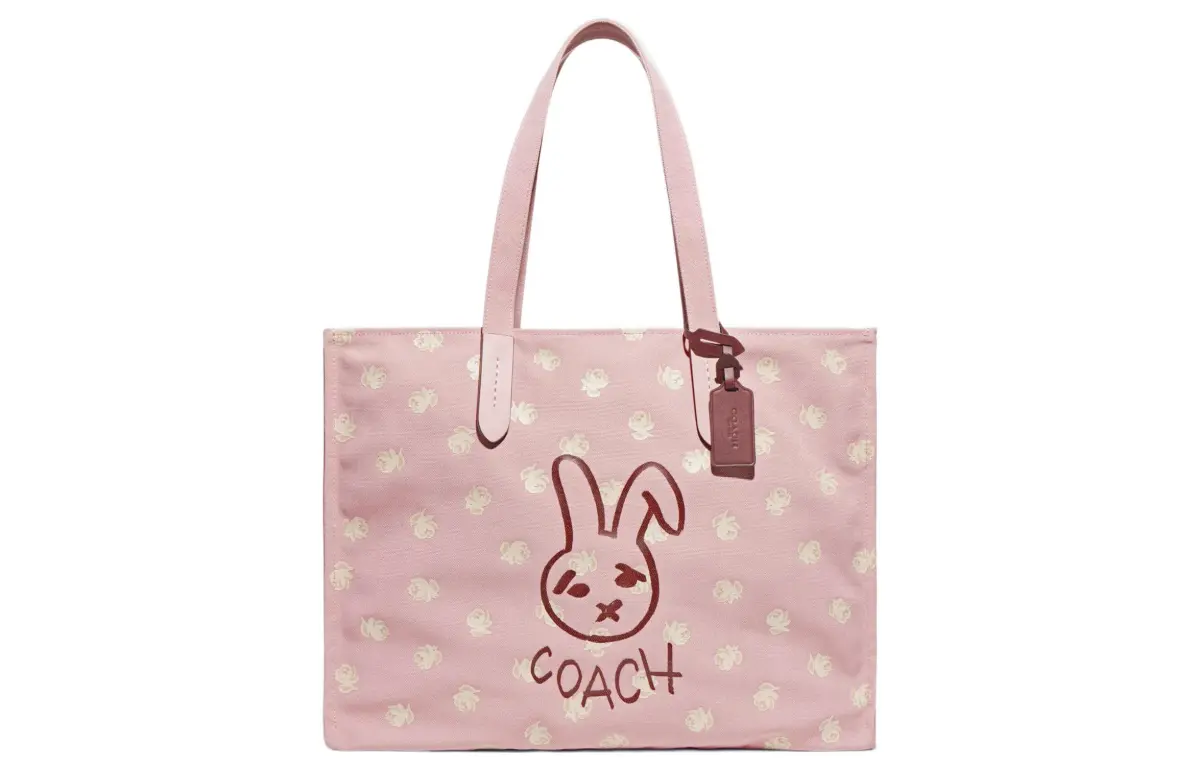 COACH Recycled Canvas With Leather Tote Bag, Shopping Bag, Handbag, Shoulder Bag Women's Pink