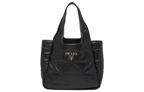 PRADA Soft Sheep Leather Tote Bag, Shopping Bag, Handbag Medium Women's Black