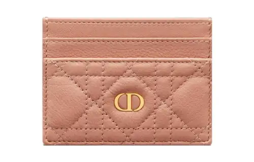DIOR Caro Wicker Pattern Cow Leather Card Holder Women's Rose Pink