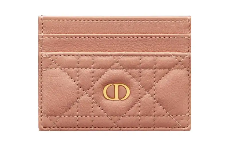 DIOR Caro Wicker Pattern Cow Leather Card Holder Women's Rose Pink