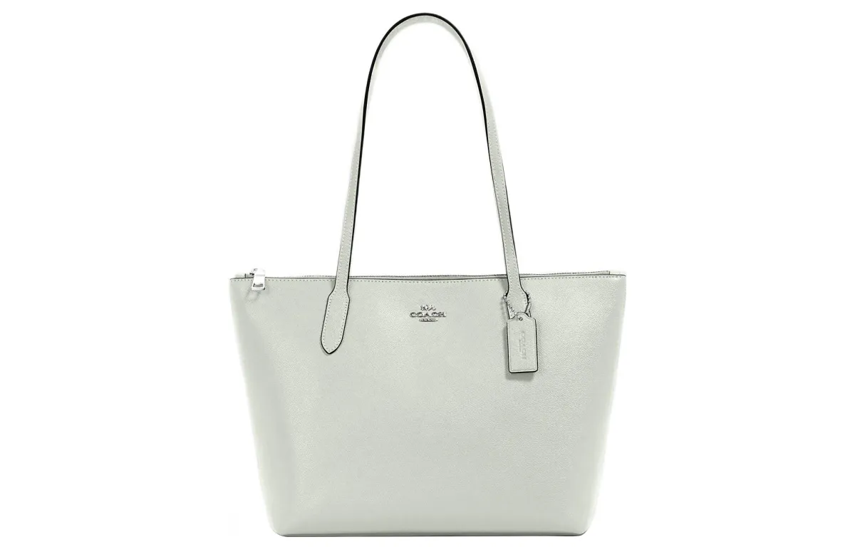 COACH Zip Top Tote Leather Handbag, Shoulder Bag Women's Sage Green