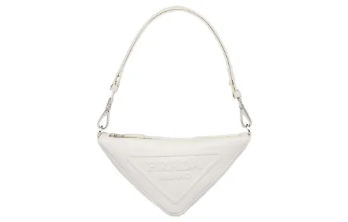 PRADA Triangle Leather Handbag, Shoulder Bag Women's White