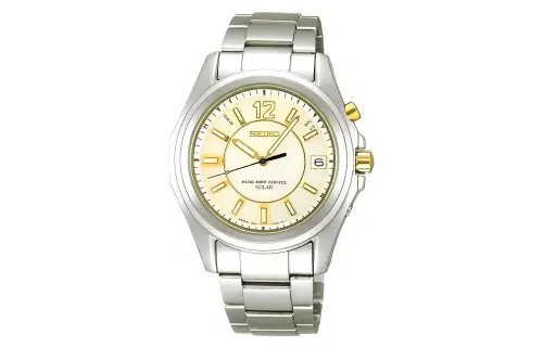 SEIKO Solar Series ['100', 301050]m Waterproof Quartz Movement Titanium Strap Men's Watches Yellow Watch Dial
