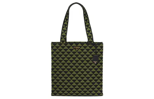 PRADA Embroidered Fabric Tote Bag, Shopping Bag, Shoulder Bag, Handbag Regular Men's Black/Ivy Green
