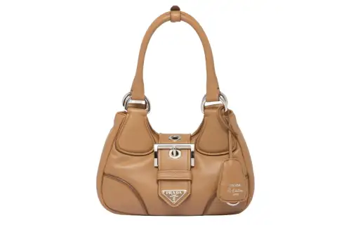 PRADA Leather Shoulder Bag, Crescent Bag, Shoulder Bag, Crossbody Bag, Handbag Regular Women's Caramel