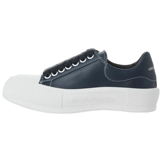 Alexander McQueen Deck Plimsoll Lace-Up Leather Sneakers 'Navy' Women's