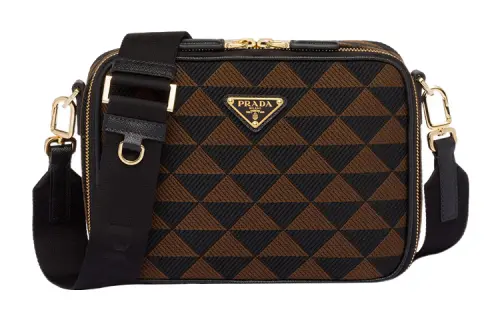 PRADA Fabric With Leather Shoulder Bag, Crossbody Bag Men's Black/Umber