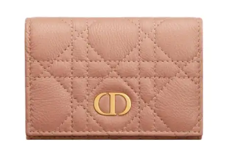 DIOR Caro Soft Calfskin Card Holder, Wallet Extra Small Women's Nude Pink