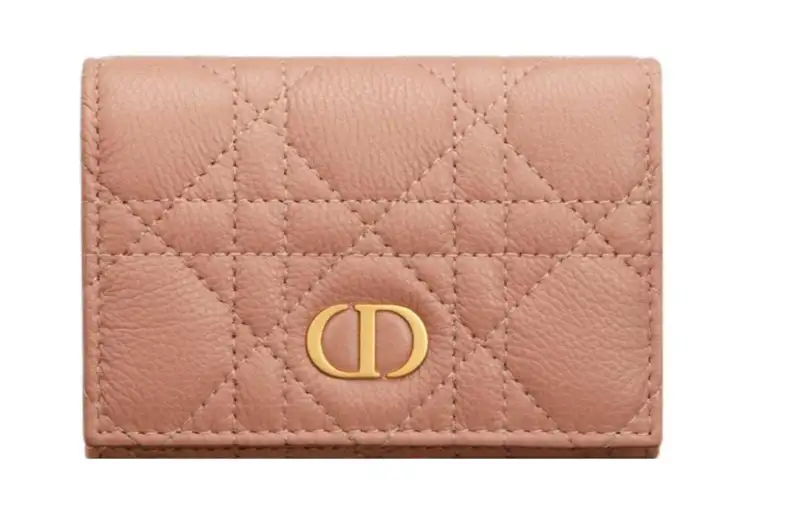 DIOR Caro Soft Calfskin Card Holder, Wallet Extra Small Women's Nude Pink
