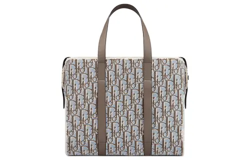 DIOR Wool With Cow Leather One Shoulder Handbag Large Men's Brown/Gray