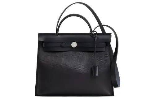 HERMES Herbag Zip H Berline Canvas And Hunter Cow Leather Shoulder Bag, Crossbody Bag, Handbag 31 Unisex Black/Indigo