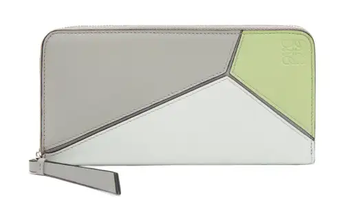 LOEWE Puzzle Classic Calfskin Wallet Women's Gray/Light Celadon