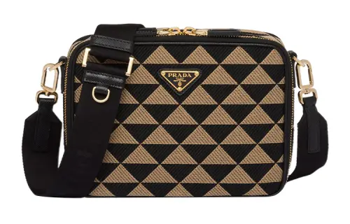 PRADA Fabric With Leather Shoulder Bag, Crossbody Bag Men's Black & Ecru