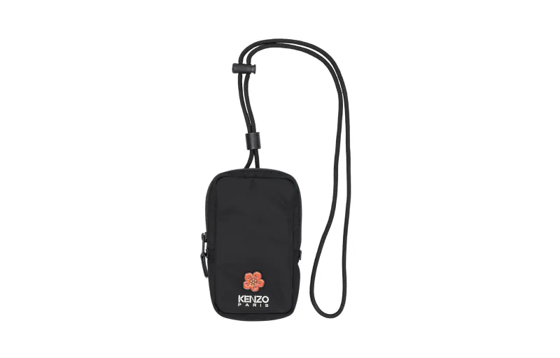 KENZO Nylon One Shoulder Crossbody Cell Phone Pouch Men's Black