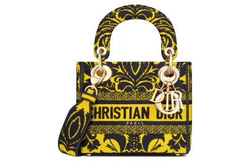 DIOR Lady D Lite Embroidery Shoulder Bag, Crossbody Bag, Handbag Mini Women's Yellow/Black