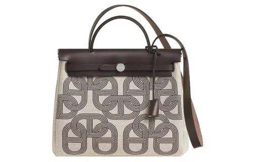 HERMES Herbag Zip H Plume Canvas With Leather Shoulder Bag, Crossbody Bag, Handbag 31 Unisex Ebony