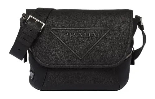 PRADA Leather Shoulder Bag, Crossbody Bag Regular Men's Black