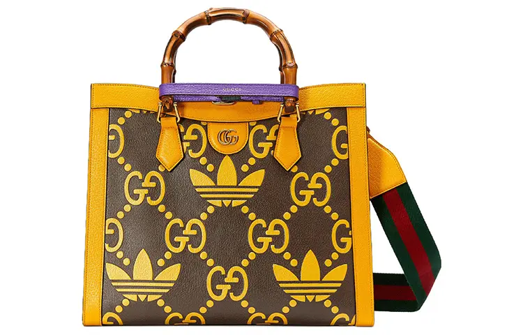 GUCCI Adidas Originals Collaboration Diana Leather Tote Bag, Shopping Bag, Handbag Medium Women's Yellow/Brown