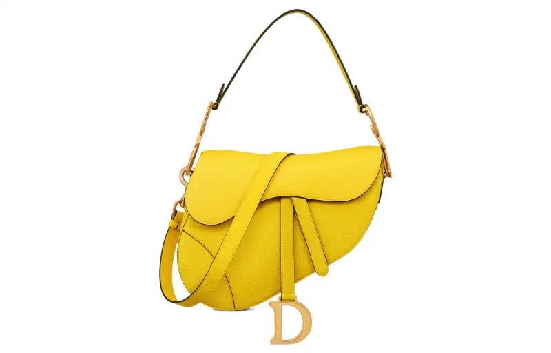 DIOR Saddle Grain Calfskin Saddle Bag, Shoulder Bag, Crossbody Bag, Handbag Women's Yellow