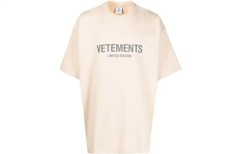 Vetements T Shirts Unisex Beige Crew Neck Moderate Straight Fit
