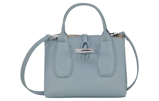 LONGCHAMP Le Roseau Cow Leather Beige Bag, Shoulder Bag, Crossbody Bag, Handbag Small Women's Cloud Blue