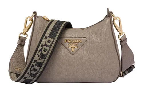PRADA Leather Crossbody Bag, Shoulder Bag Women's Clay Gray
