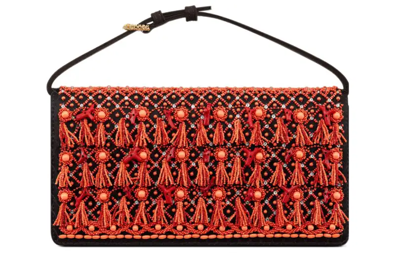 DIOR Satin Eveningwear Handbag Women's Coral Red
