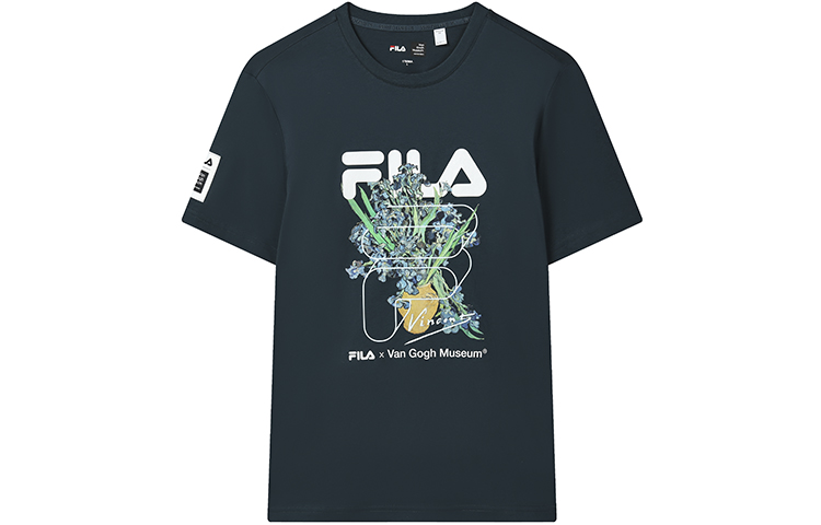 FILA Fila Van Gogh Museum 2.0 x Van Gogh Museum Floral Pattern Letters Logo Print T-shirt Men's Black Stone Green