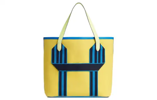 HERMES Pursangle Canvas With Togo Calfskin And Wooly Canvas Handbag Men's Lime & Verdigris Green