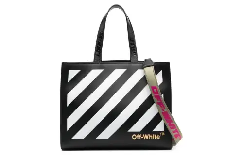 OFF WHITE Diag Hybrid Shop 28 Lettering Tote Bag Black/White
