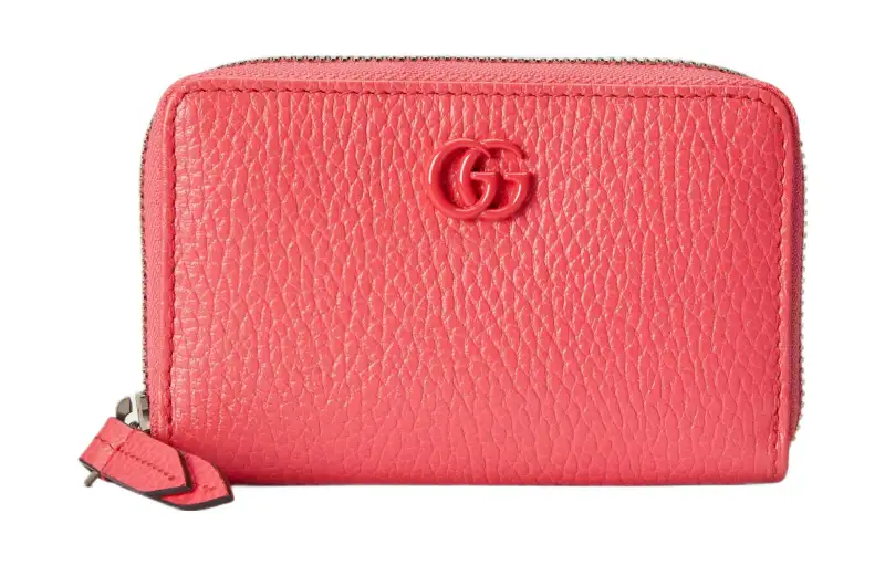 GUCCI Leather Wallet Women's Coral Powder