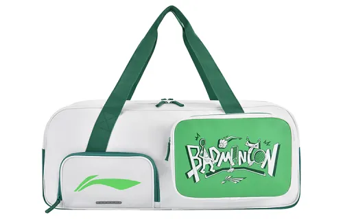 Li Ning PU Leather Badminton Racket Bag, One Shoulder Handbag Regular Unisex White Green