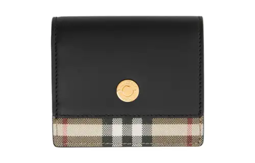 Burberry Leather Wallet Small Women's Black/Beige