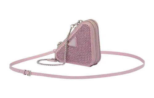 PRADA Embellished Satin And Leather Mini Pouch Alabaster Pink