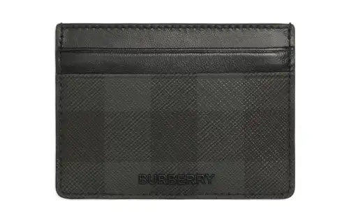 Burberry Leather Trim Card Holder Men's Charcoal Gray