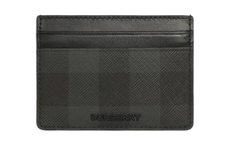 Burberry Leather Trim Card Holder Men's Charcoal Gray