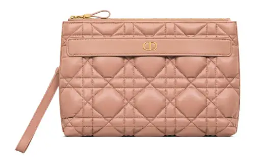 DIOR Caro Lambskin Wrist Clutch Large Women's Rose Pink
