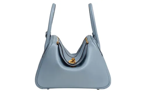 HERMES Lindy Evercolor Calfskin Handbag 26 Women's J7 Blue Lin Linen Blue