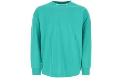PALM ANGELS T Shirts Men's Cyan Crew Neck Moderate Straight Fit