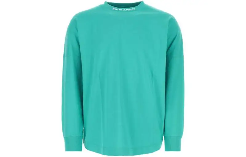 PALM ANGELS T Shirts Men's Cyan Crew Neck Moderate Straight Fit