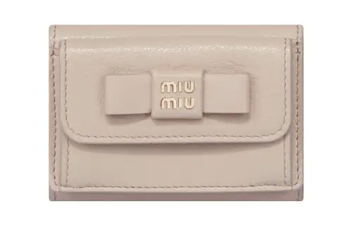 MIU MIU Leather Coin Purse Card Holder, Wallet Small Women's Selenite Color/Beige/Light Pink