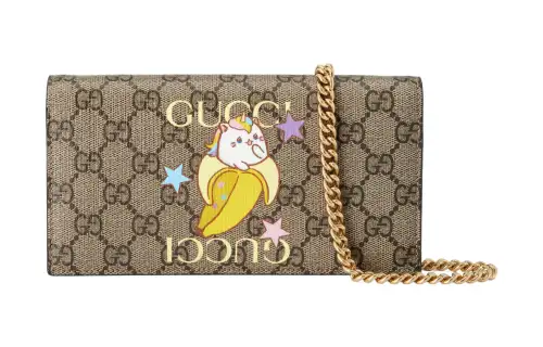 GUCCI Bananya Banana Meow, Collaboration Canvas Chain Bag, Shoulder Bag, Crossbody Bag, Wallet Women's Beige/Ebony