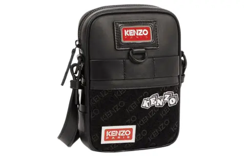 KENZO Cow Leather Shoulder Bag, Crossbody Bag Small Unisex Black